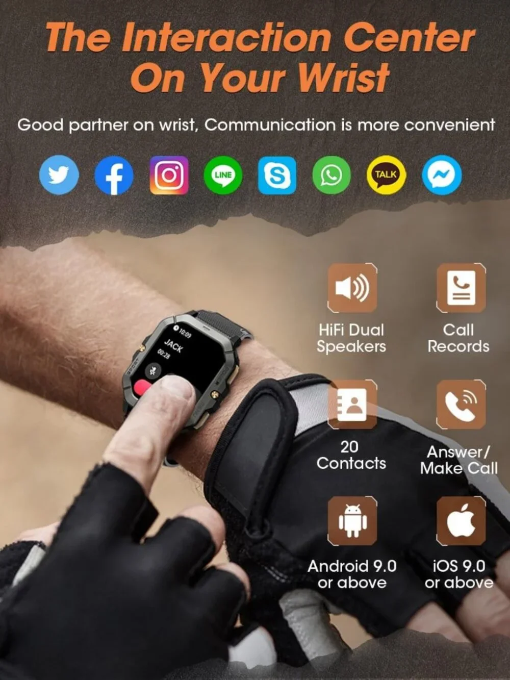 Waterproof Fitness Smart Watch for Men - Calls, Heart Rate, Blood Pressure, 100